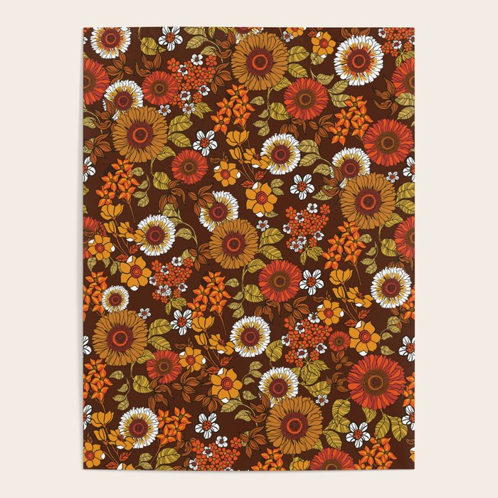 70s retro ditzy flowers, boho, browns, orange, hippie Poster Gallery Image 4