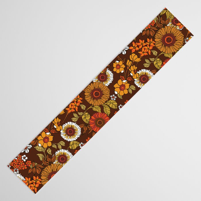 70s retro ditzy flowers, boho, browns, orange, hippie Table Runner Gallery Image 3