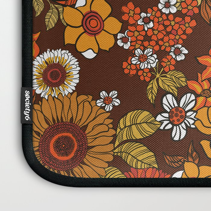 70s retro ditzy flowers, boho, browns, orange, hippie Laptop Sleeve Gallery Image 3