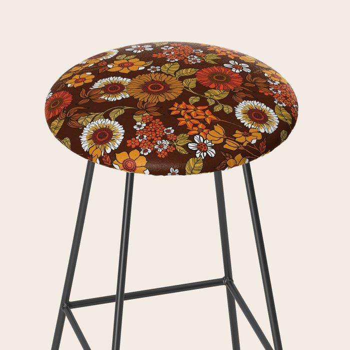 70s retro ditzy flowers, boho, browns, orange, hippie Stool Gallery Image 2