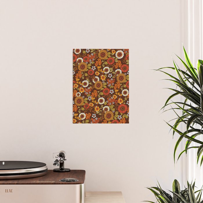 70s retro ditzy flowers, boho, browns, orange, hippie Poster Gallery Image 2