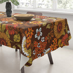 70s retro ditzy flowers, boho, browns, orange, hippie Tablecloth Gallery Image 3