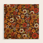 70s retro ditzy flowers, boho, browns, orange, hippie Wood Wall Art Gallery Image 1
