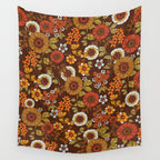 70s retro ditzy flowers, boho, browns, orange, hippie Wall Tapestry Gallery Image 4