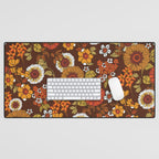 70s retro ditzy flowers, boho, browns, orange, hippie Desk Mat Gallery Image 1