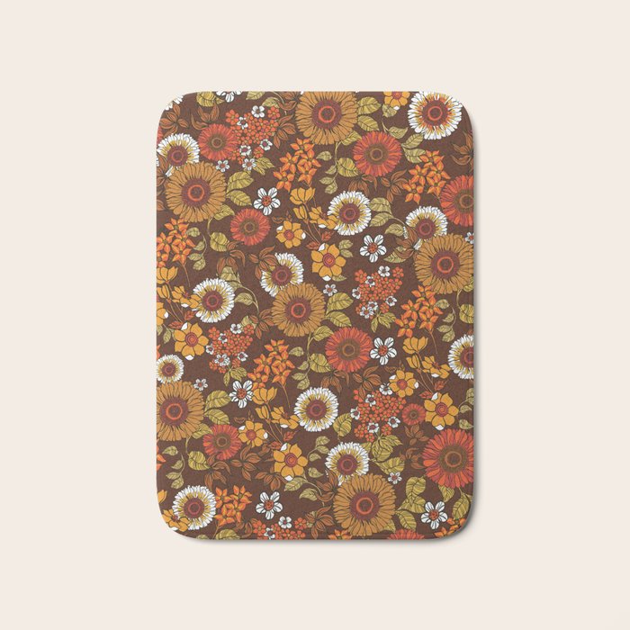 70s retro ditzy flowers, boho, browns, orange, hippie Bath Mat Gallery Image 1
