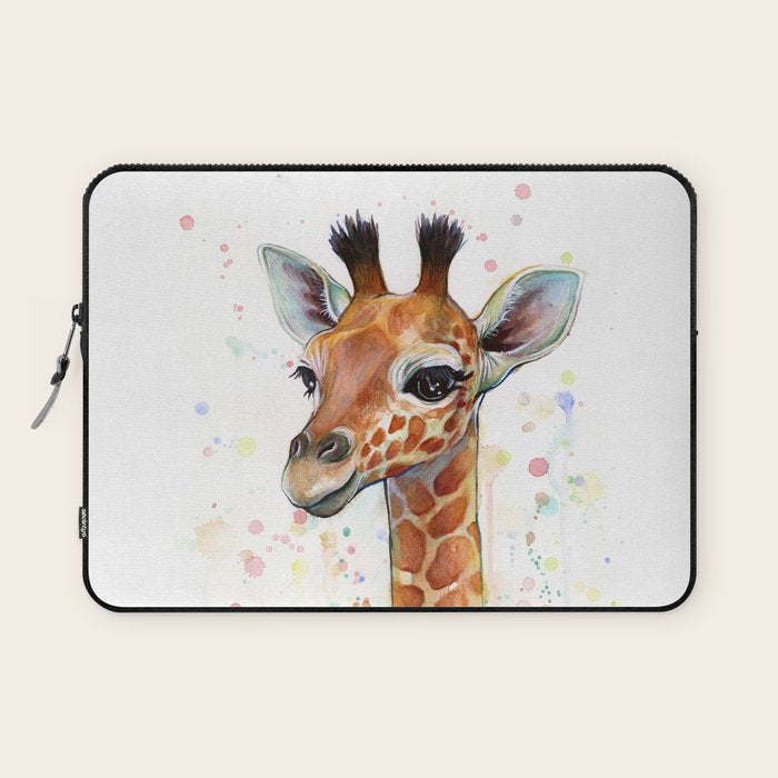 Giraffe Baby Watercolor Laptop Sleeve Gallery Image 1