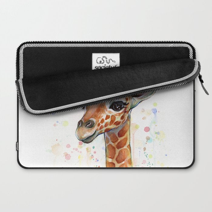Giraffe Baby Watercolor Laptop Sleeve Gallery Image 2