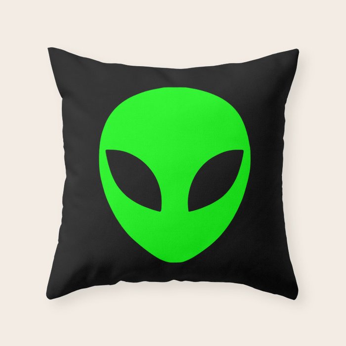Black and Green Alien Head Shape Throw Pillow Gallery Image 6