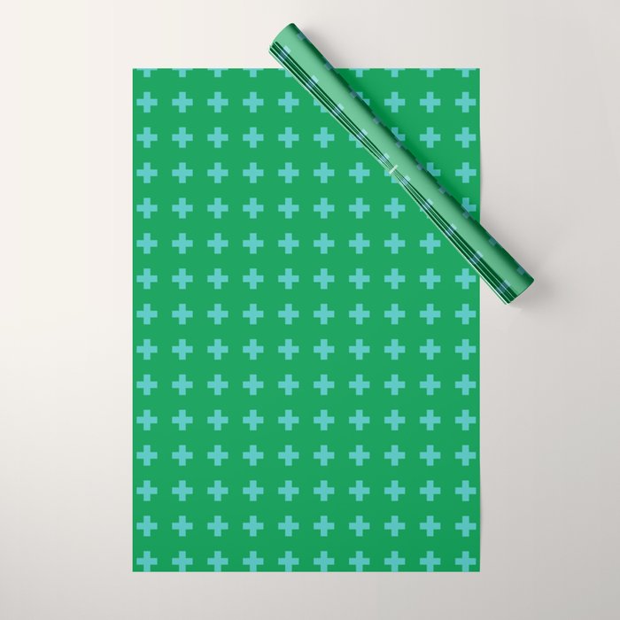 Swiss Cross Symbol in Blue & Green Wrapping Paper Gallery Image 1