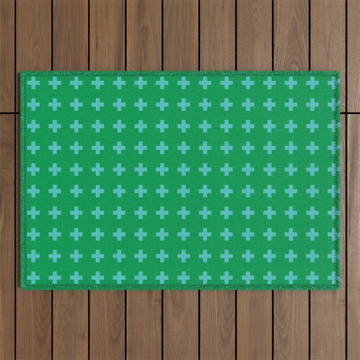Swiss Cross Symbol in Blue & Green Outdoor Rug Gallery Image 1