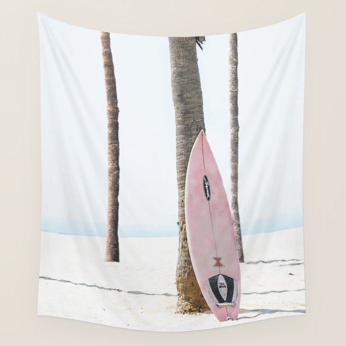 California Beach Pink Surfboard Wall Tapestry Gallery Image 4