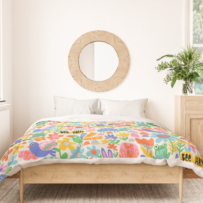 Playful Meadow Cute Animals with Motivational Affirmations - Bright Rainbow Duvet Cover Gallery Image 3