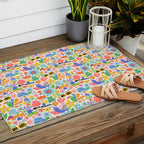 Playful Meadow Cute Animals with Motivational Affirmations - Bright Rainbow Outdoor Rug Gallery Image 2