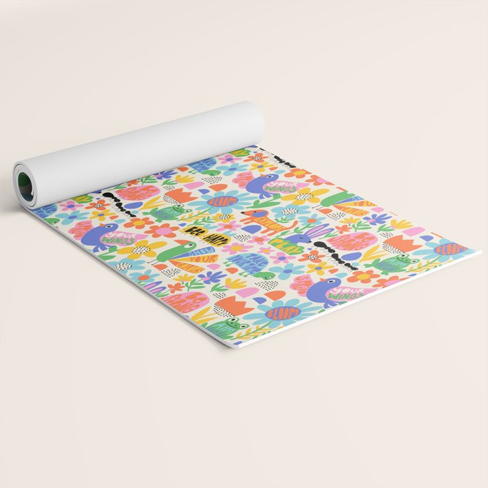 Playful Meadow Cute Animals with Motivational Affirmations - Bright Rainbow Yoga Mat Gallery Image 2