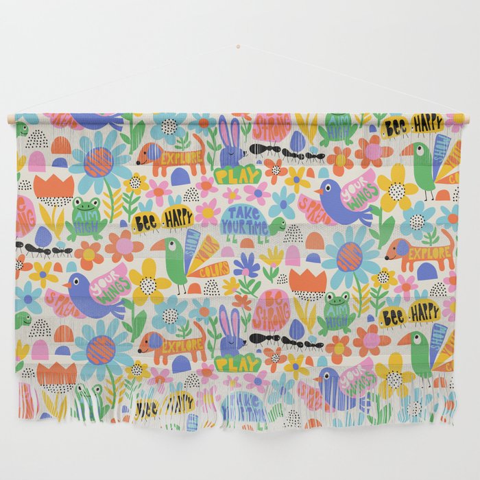 Playful Meadow Cute Animals with Motivational Affirmations - Bright Rainbow Wall Hanging Gallery Image 1