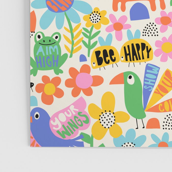 Playful Meadow Cute Animals with Motivational Affirmations - Bright Rainbow Poster Gallery Image 3