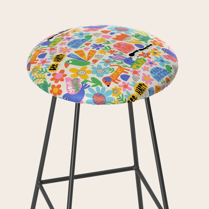 Playful Meadow Cute Animals with Motivational Affirmations - Bright Rainbow Stool Gallery Image 2