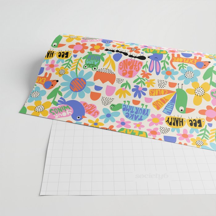 Playful Meadow Cute Animals with Motivational Affirmations - Bright Rainbow Wrapping Paper Gallery Image 2