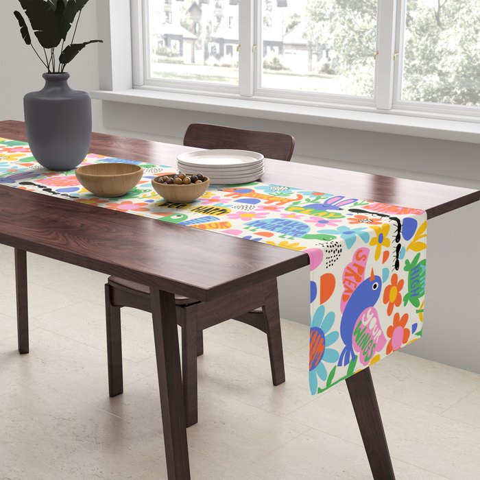 Playful Meadow Cute Animals with Motivational Affirmations - Bright Rainbow Table Runner Gallery Image 2