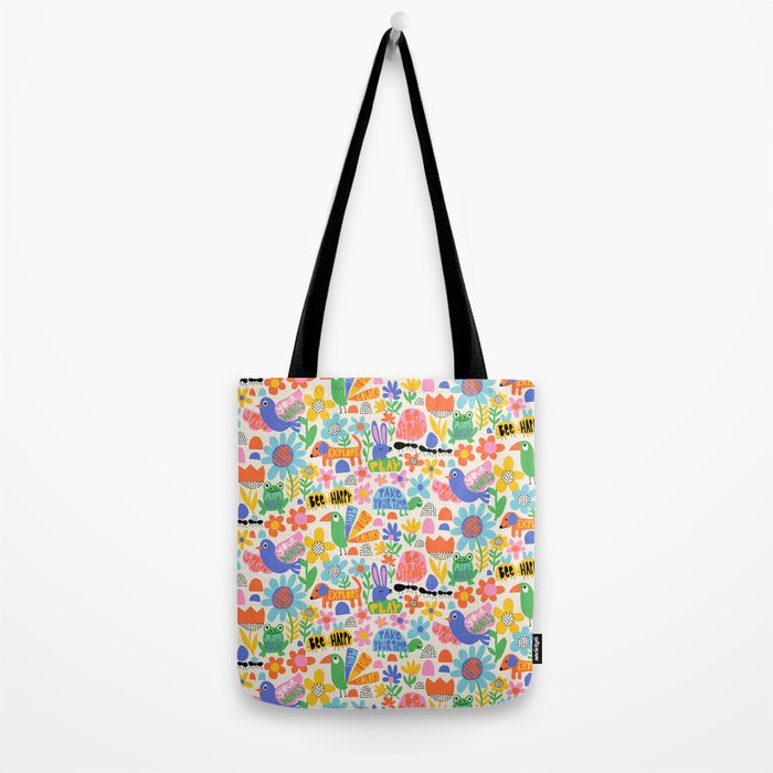 Playful Meadow Cute Animals with Motivational Affirmations - Bright Rainbow Tote Bag Gallery Image 2