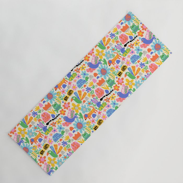 Playful Meadow Cute Animals with Motivational Affirmations - Bright Rainbow Yoga Mat Gallery Image 1