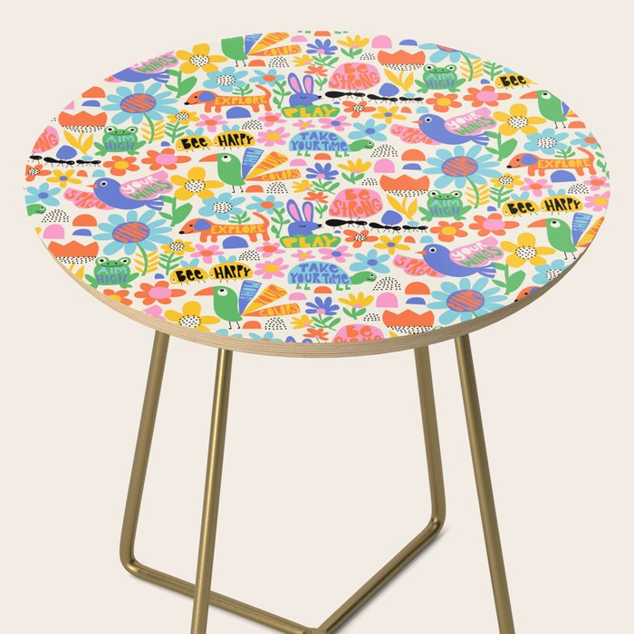 Playful Meadow Cute Animals with Motivational Affirmations - Bright Rainbow Side Table Gallery Image 2