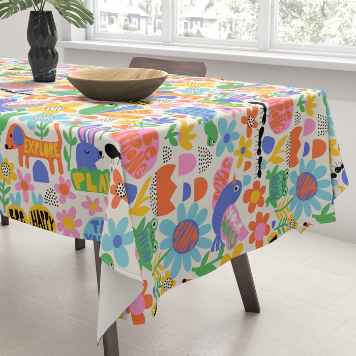 Playful Meadow Cute Animals with Motivational Affirmations - Bright Rainbow Tablecloth Gallery Image 3