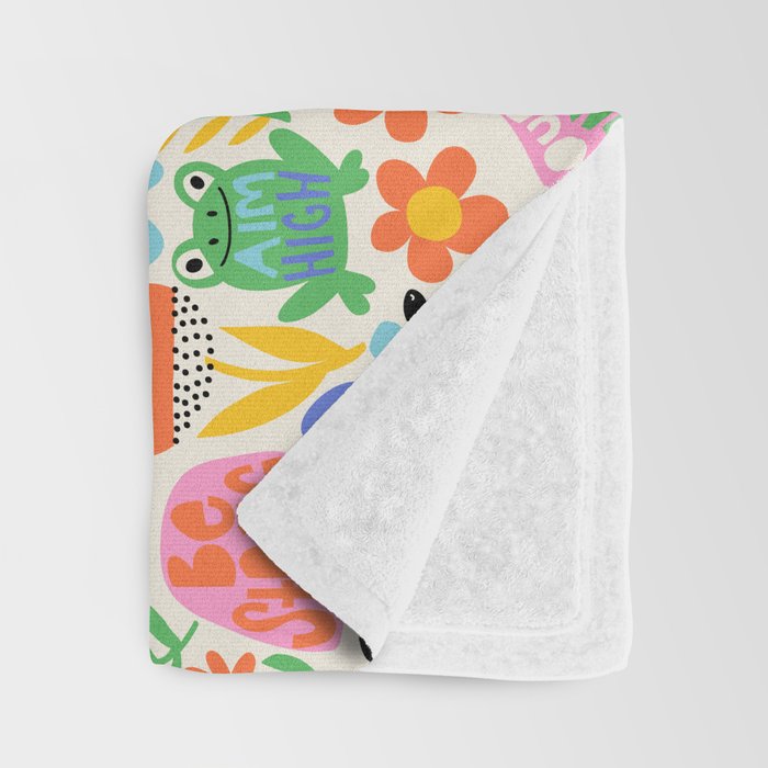 Playful Meadow Cute Animals with Motivational Affirmations - Bright Rainbow Throw Blanket Gallery Image 3