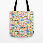 Playful Meadow Cute Animals with Motivational Affirmations - Bright Rainbow Tote Bag Gallery Image 1