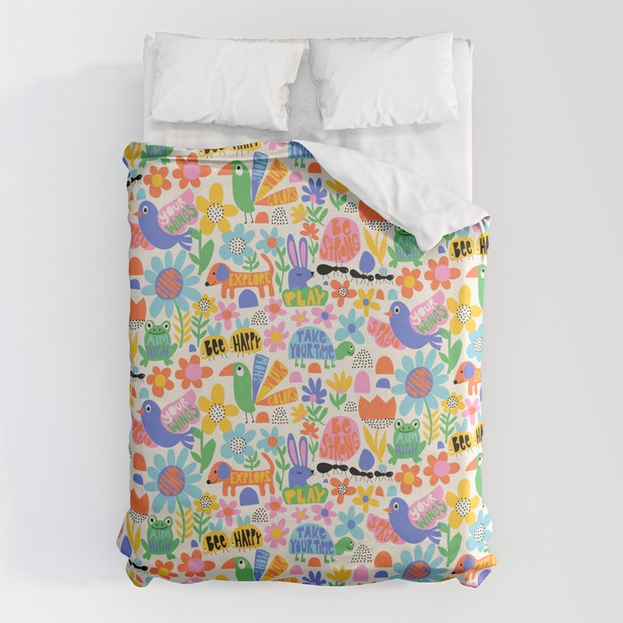 Playful Meadow Cute Animals with Motivational Affirmations - Bright Rainbow Duvet Cover Gallery Image 6