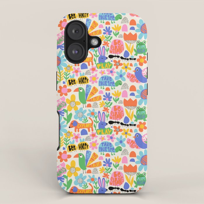 Playful Meadow Cute Animals with Motivational Affirmations - Bright Rainbow iPhone Case Gallery Image 1