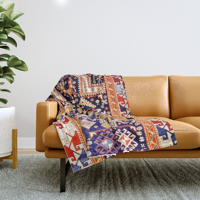 Antique Shirvan Rug With Abstract Peacock Print Throw Blanket Gallery Image 1