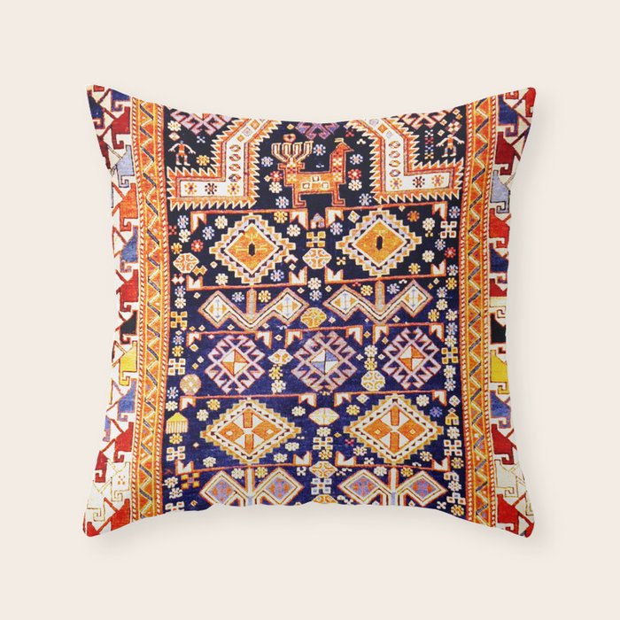 Antique Shirvan Rug With Abstract Peacock Print Throw Pillow Gallery Image 6