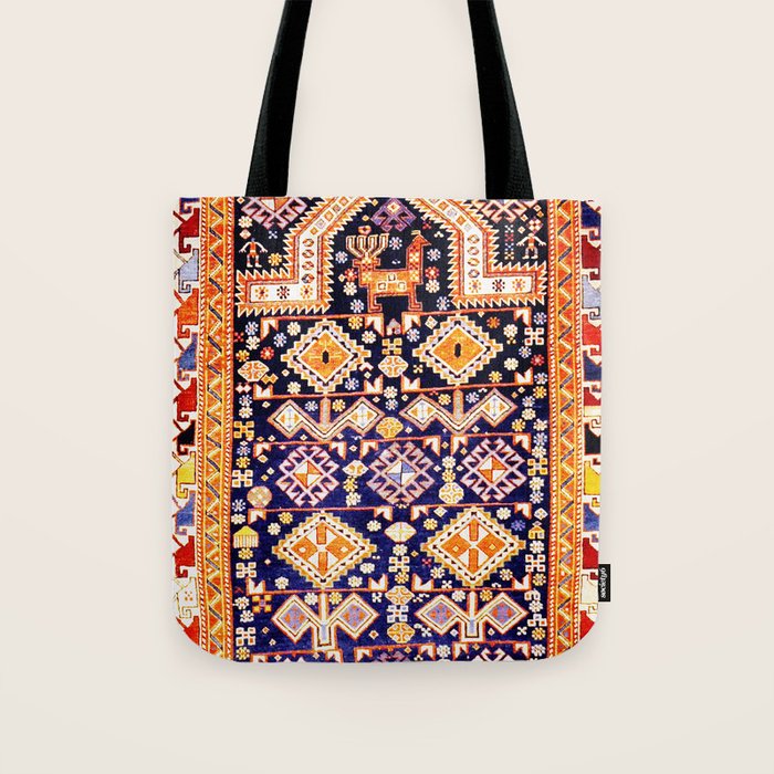 Antique Shirvan Rug With Abstract Peacock Print Tote Bag Gallery Image 1