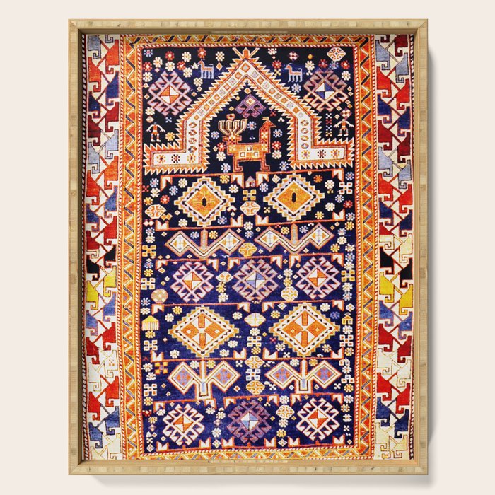 Antique Shirvan Rug With Abstract Peacock Print Serving Tray Gallery Image 1