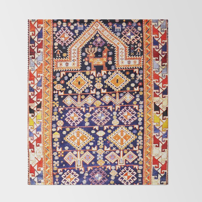 Antique Shirvan Rug With Abstract Peacock Print Throw Blanket Gallery Image 2