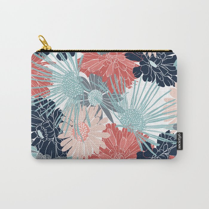 Summer Floral Garden, Coral, Teal and Blue Carry All Pouch Gallery Image 1