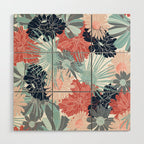 Summer Floral Garden, Coral, Teal and Blue Wood Wall Art Gallery Image 1