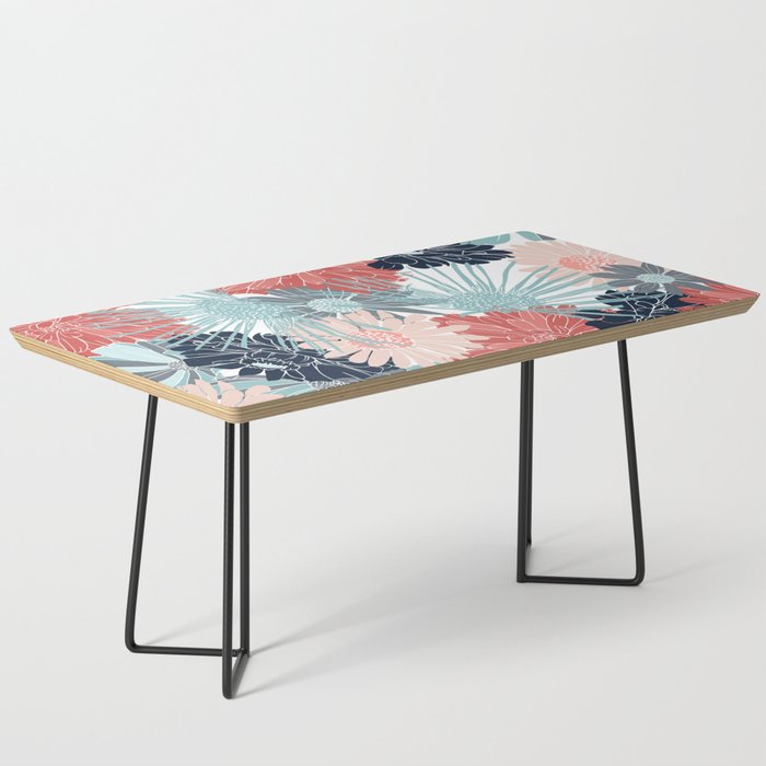 Summer Floral Garden, Coral, Teal and Blue Coffee Table Gallery Image 1