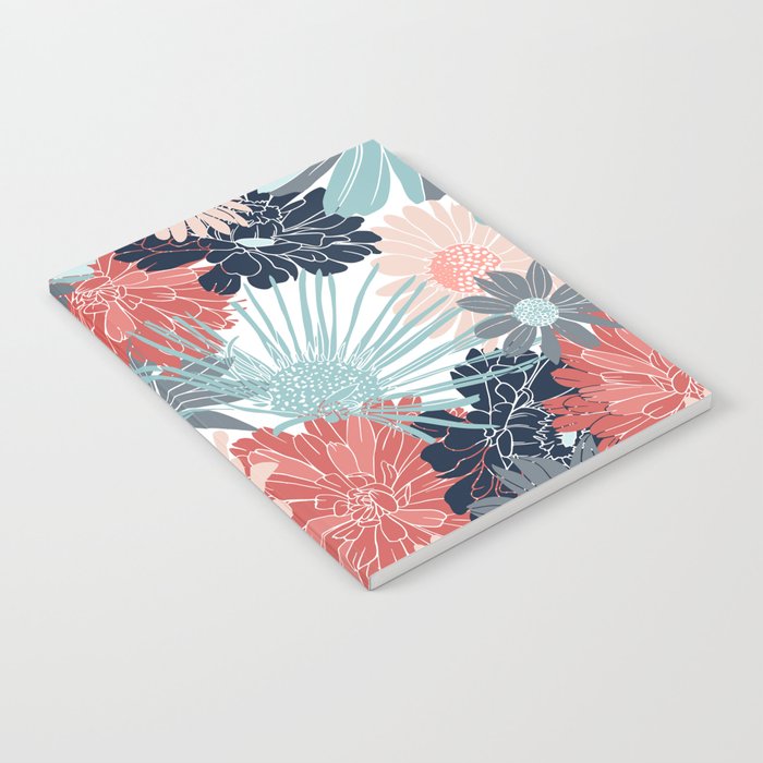 Summer Floral Garden, Coral, Teal and Blue Notebook Gallery Image 1