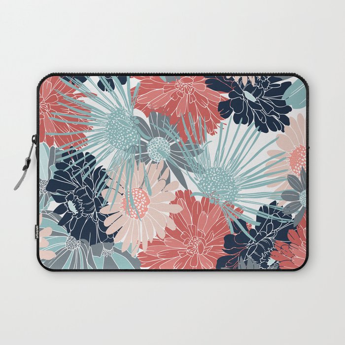 Summer Floral Garden, Coral, Teal and Blue Laptop Sleeve Gallery Image 1