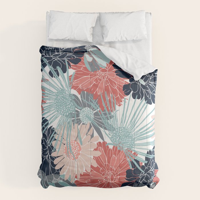 Summer Floral Garden, Coral, Teal and Blue Comforter Gallery Image 6