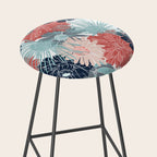 Summer Floral Garden, Coral, Teal and Blue Stool Gallery Image 2