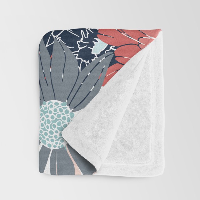 Summer Floral Garden, Coral, Teal and Blue Throw Blanket Gallery Image 3