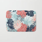 Summer Floral Garden, Coral, Teal and Blue Bath Mat Gallery Image 1