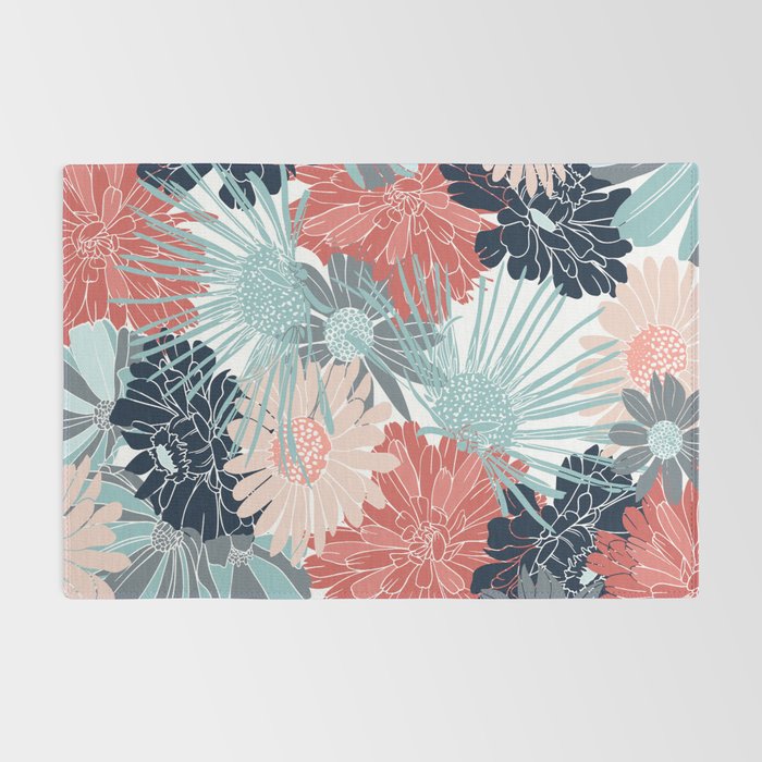 Summer Floral Garden, Coral, Teal and Blue Rug Gallery Image 2