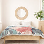 Summer Floral Garden, Coral, Teal and Blue Duvet Cover Gallery Image 3