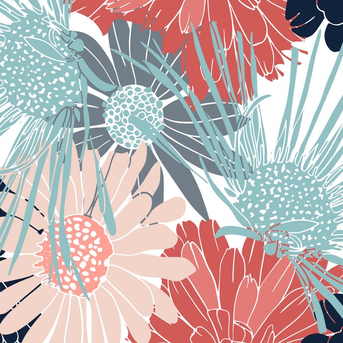 Summer Floral Garden, Coral, Teal and Blue Coffee Mug Gallery Image 2