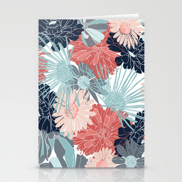 Summer Floral Garden, Coral, Teal and Blue Stationery Card Gallery Image 2